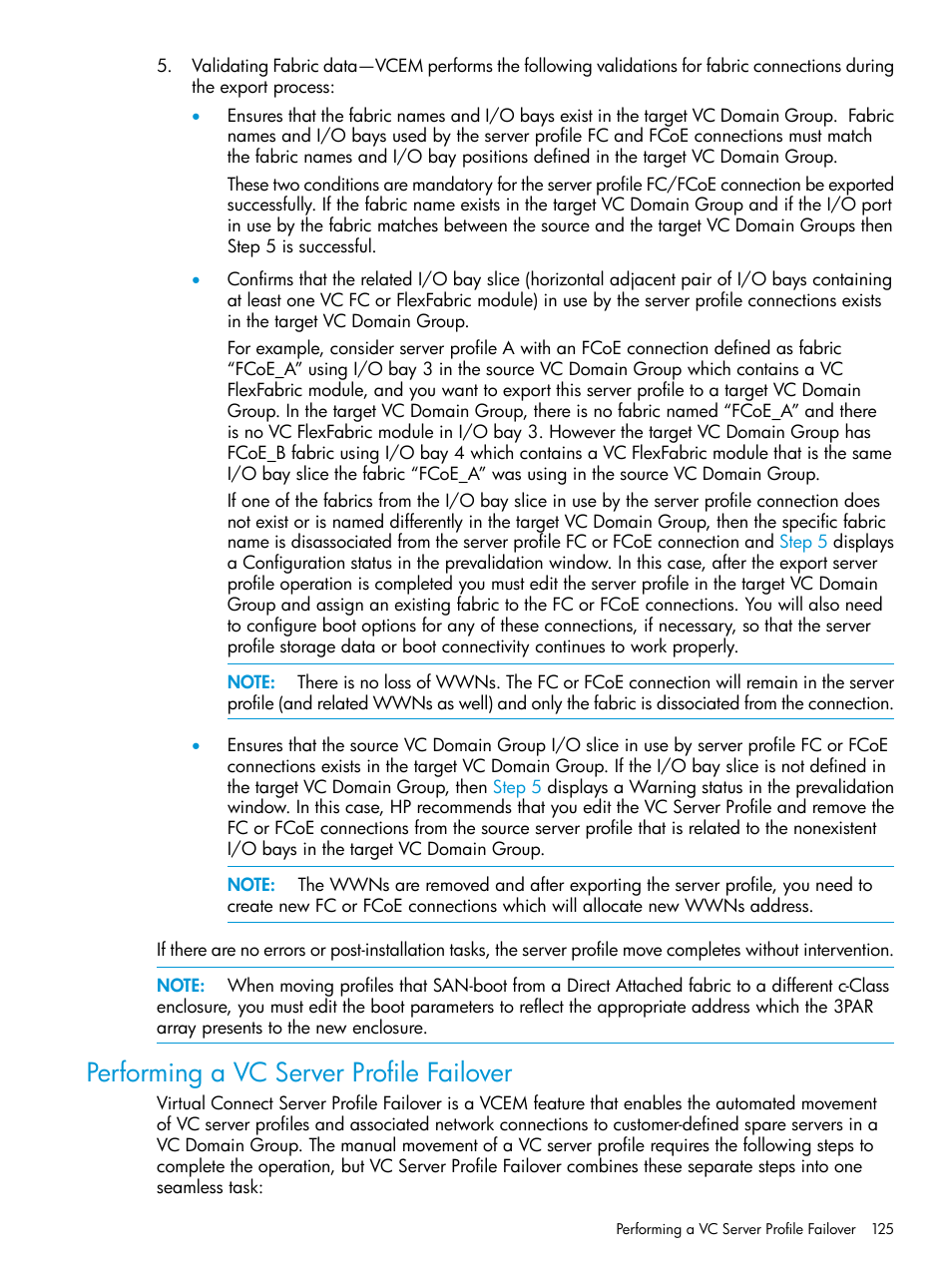 Performing a vc server profile failover | HP Virtual Connect Enterprise Manager Software User Manual | Page 125 / 195