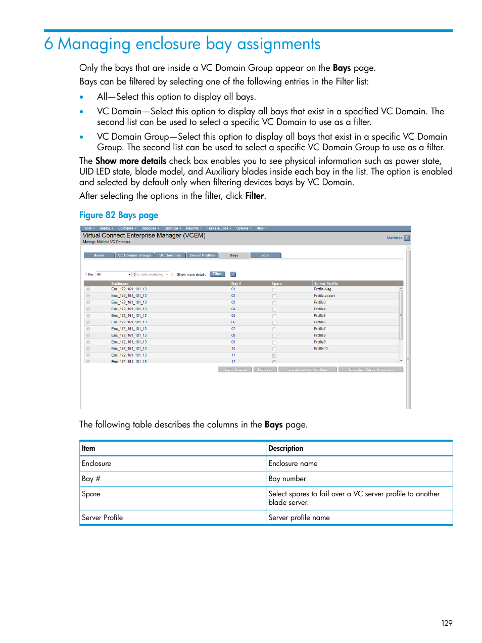 6 managing enclosure bay assignments | HP Virtual Connect Enterprise Manager Software User Manual | Page 129 / 195