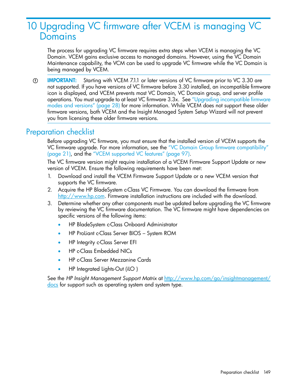 Preparation checklist | HP Virtual Connect Enterprise Manager Software User Manual | Page 149 / 195