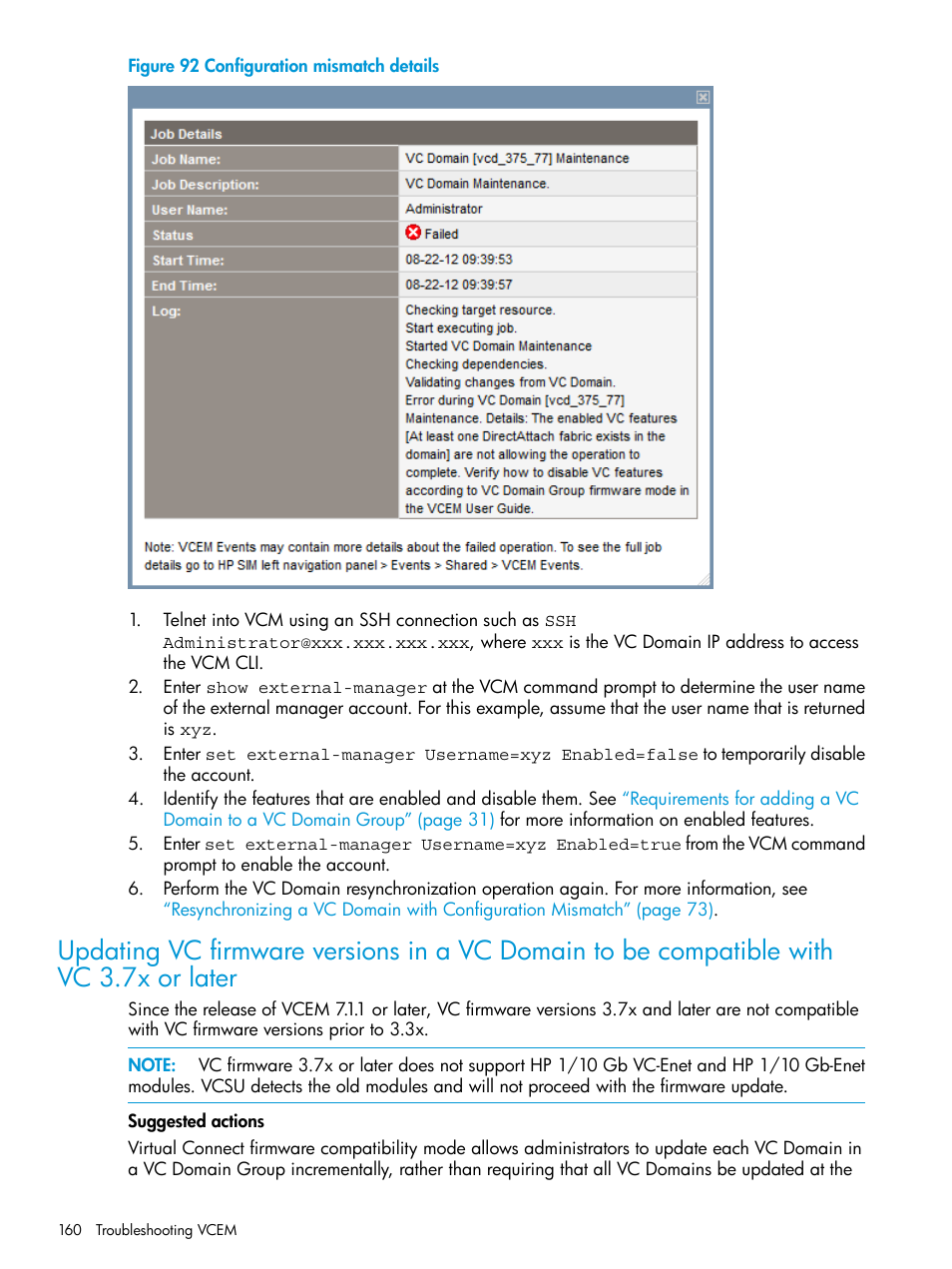 Updating vc firmware versions in a vc domain to be, Figure 92 | HP Virtual Connect Enterprise Manager Software User Manual | Page 160 / 195