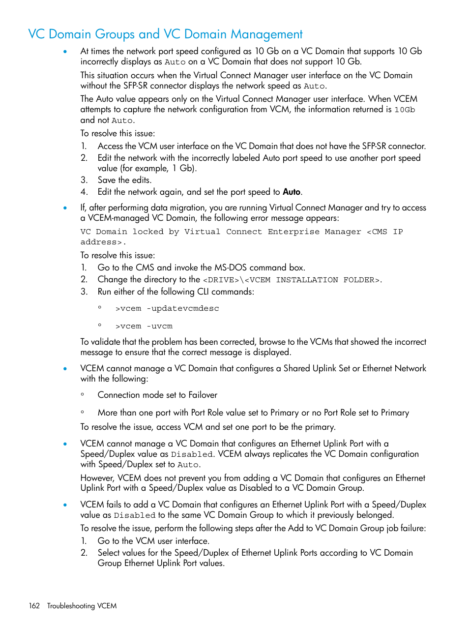 Vc domain groups and vc domain management | HP Virtual Connect Enterprise Manager Software User Manual | Page 162 / 195