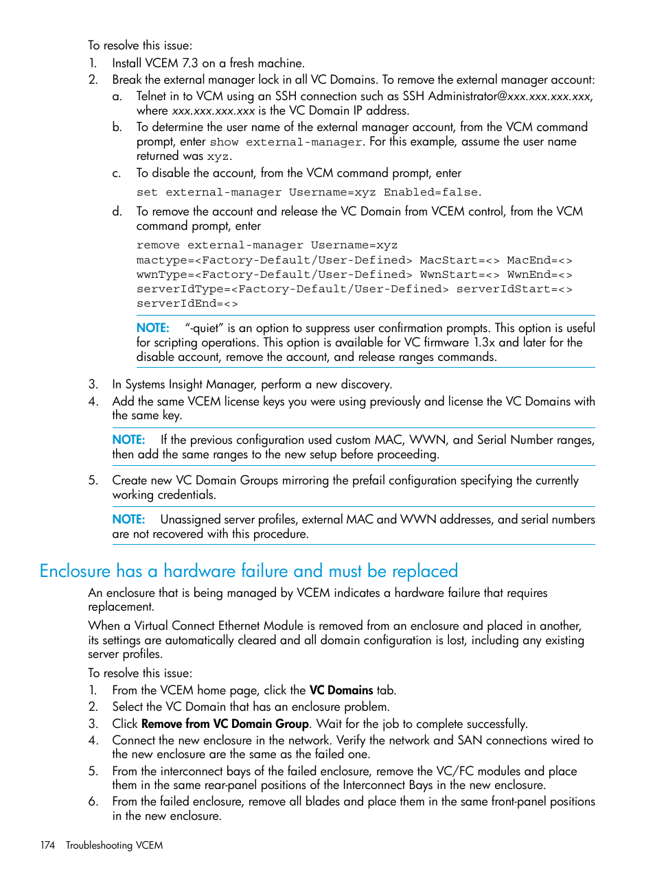 Enclosure has a hardware failure and must be | HP Virtual Connect Enterprise Manager Software User Manual | Page 174 / 195