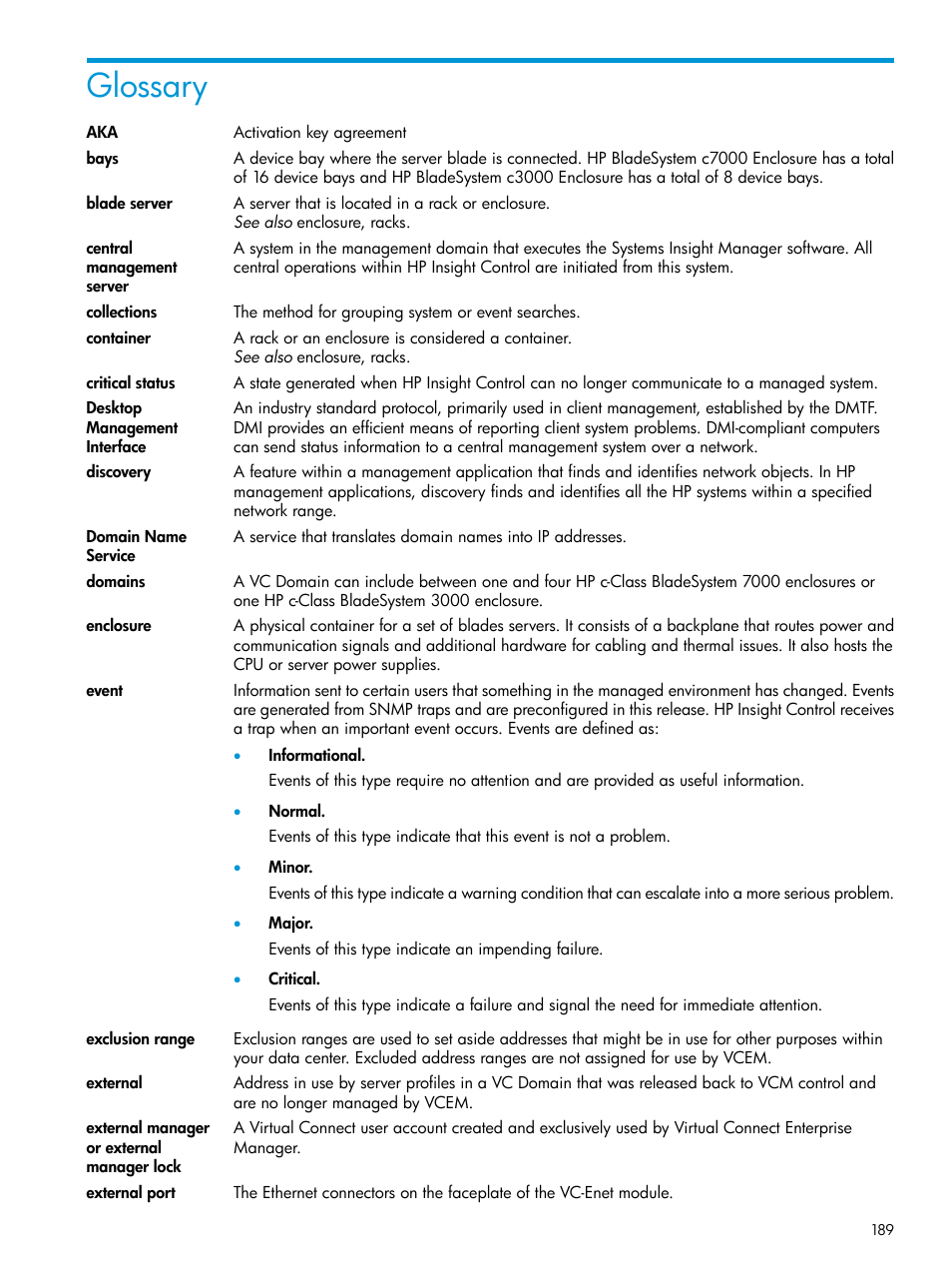 Glossary | HP Virtual Connect Enterprise Manager Software User Manual | Page 189 / 195