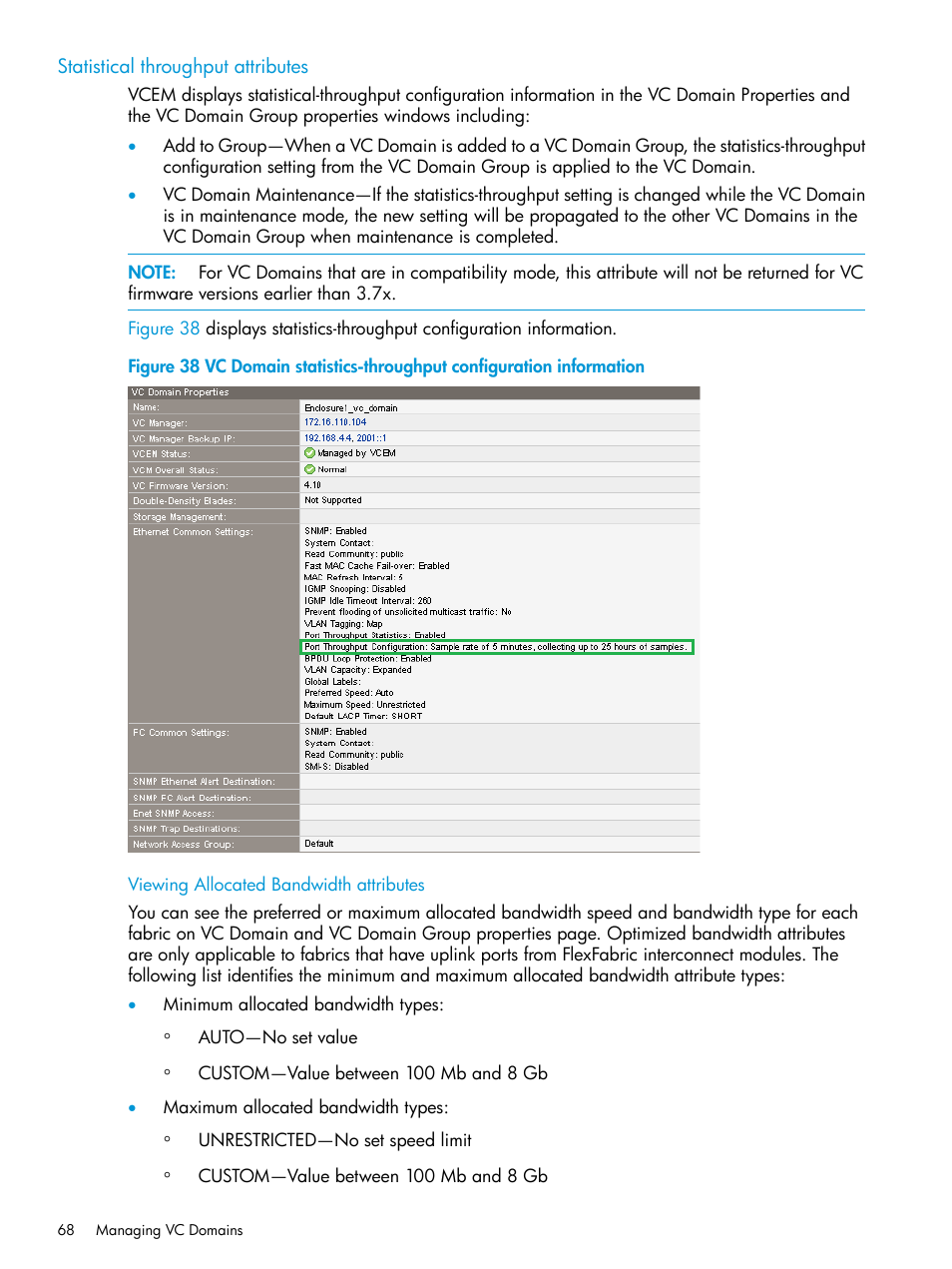 Statistical throughput attributes, Viewing allocated bandwidth attributes | HP Virtual Connect Enterprise Manager Software User Manual | Page 68 / 195