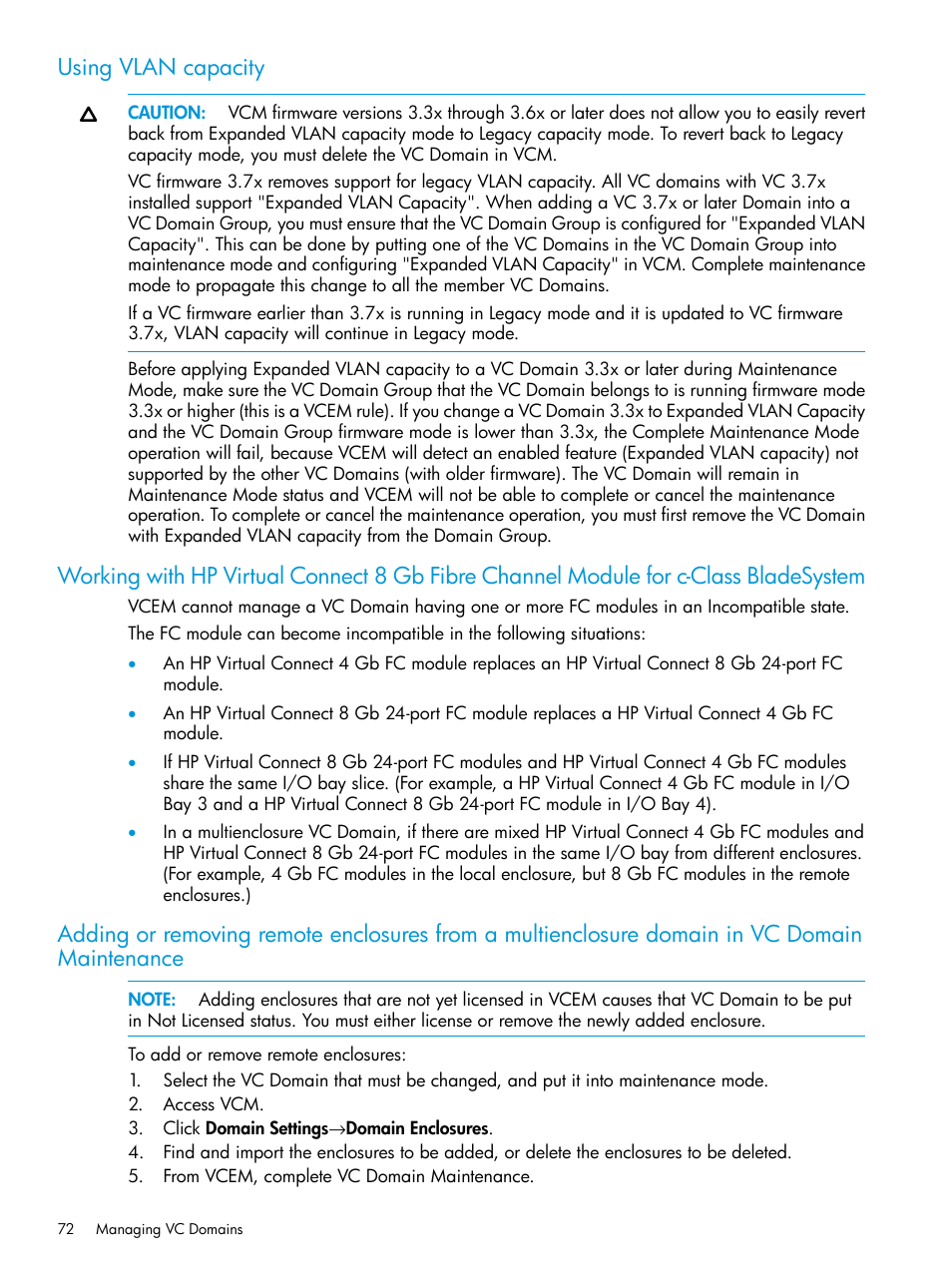 Using vlan capacity | HP Virtual Connect Enterprise Manager Software User Manual | Page 72 / 195