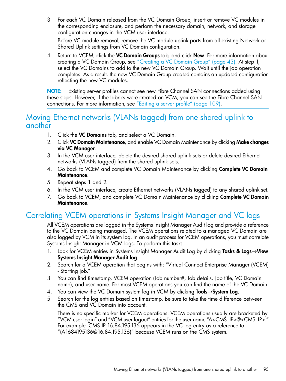 Vc logs | HP Virtual Connect Enterprise Manager Software User Manual | Page 95 / 195