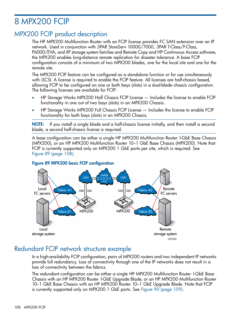 8 mpx200 fcip, Mpx200 fcip product description, Redundant fcip network structure example | HP MPX200 Multifunction Router User Manual | Page 108 / 258