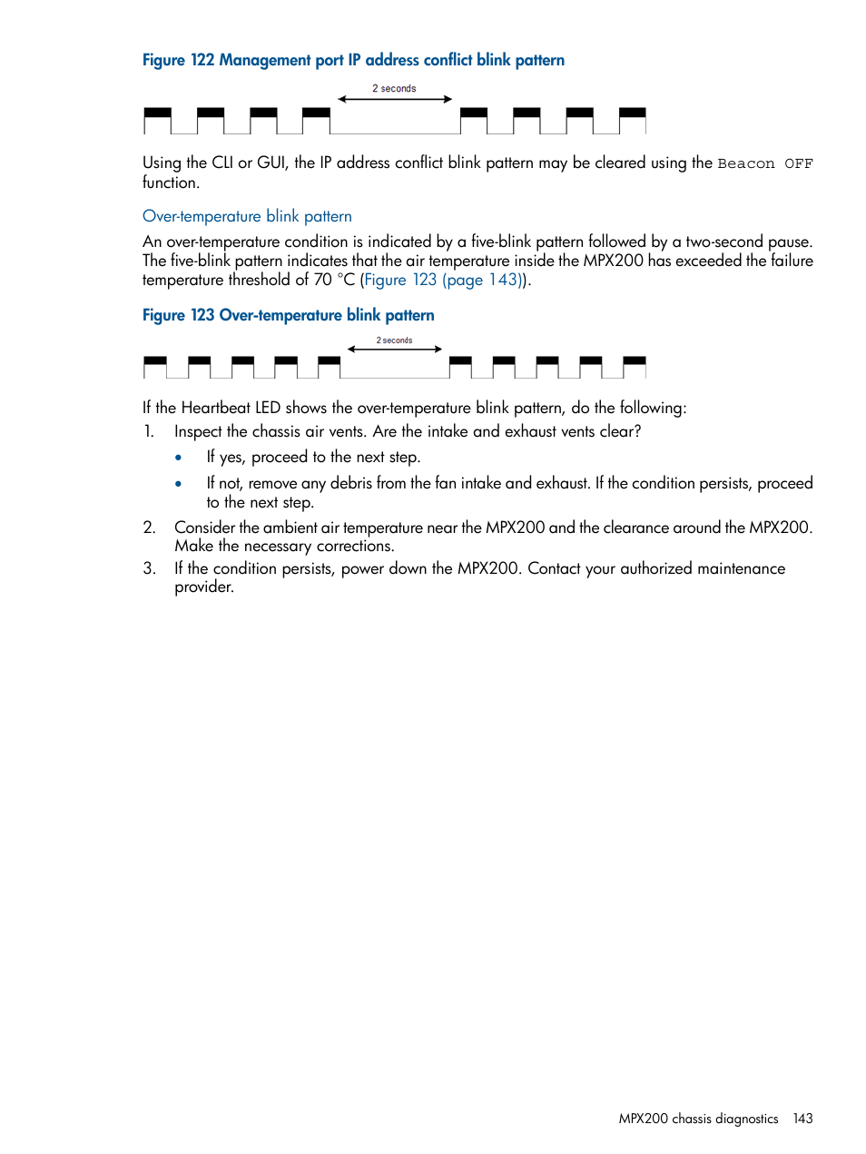 Over-temperature blink pattern | HP MPX200 Multifunction Router User Manual | Page 143 / 258