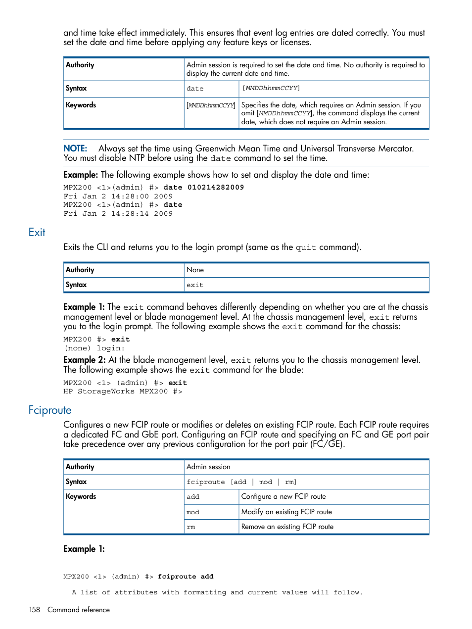 Exit, Fciproute, Exit fciproute | HP MPX200 Multifunction Router User Manual | Page 158 / 258