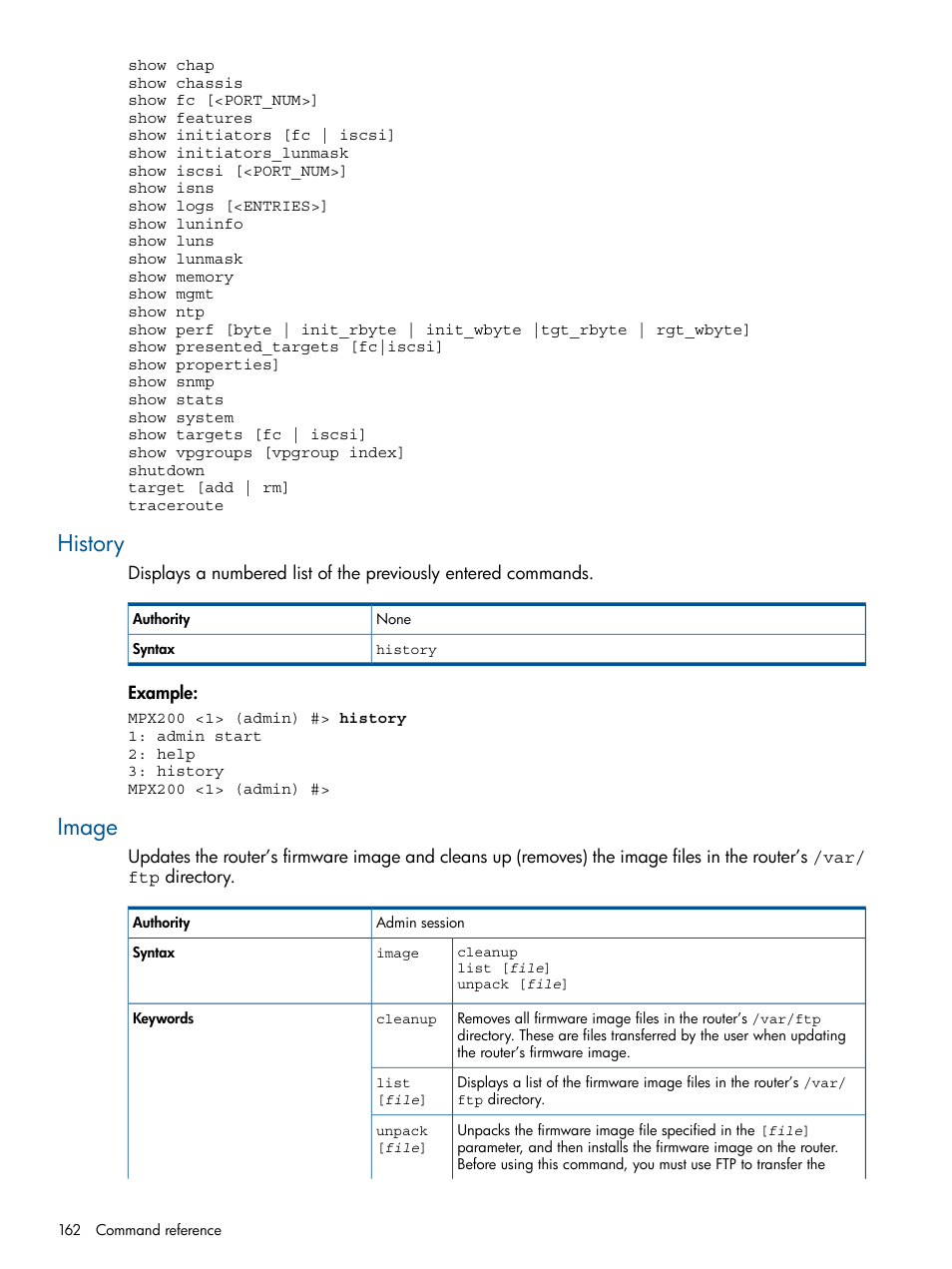 History, Image, History image | HP MPX200 Multifunction Router User Manual | Page 162 / 258