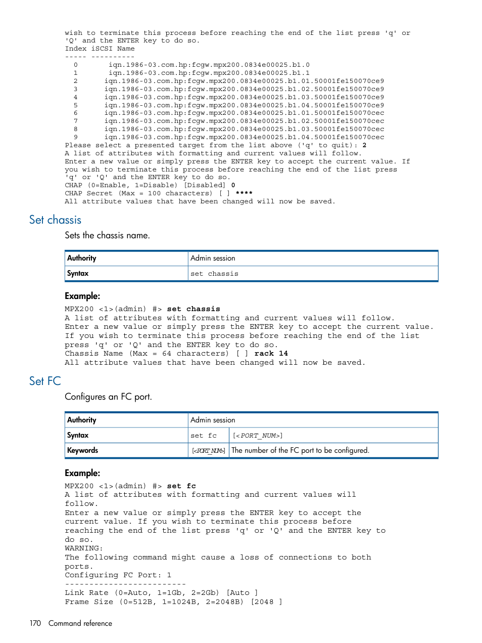 Set chassis, Set fc, Set chassis set fc | HP MPX200 Multifunction Router User Manual | Page 170 / 258