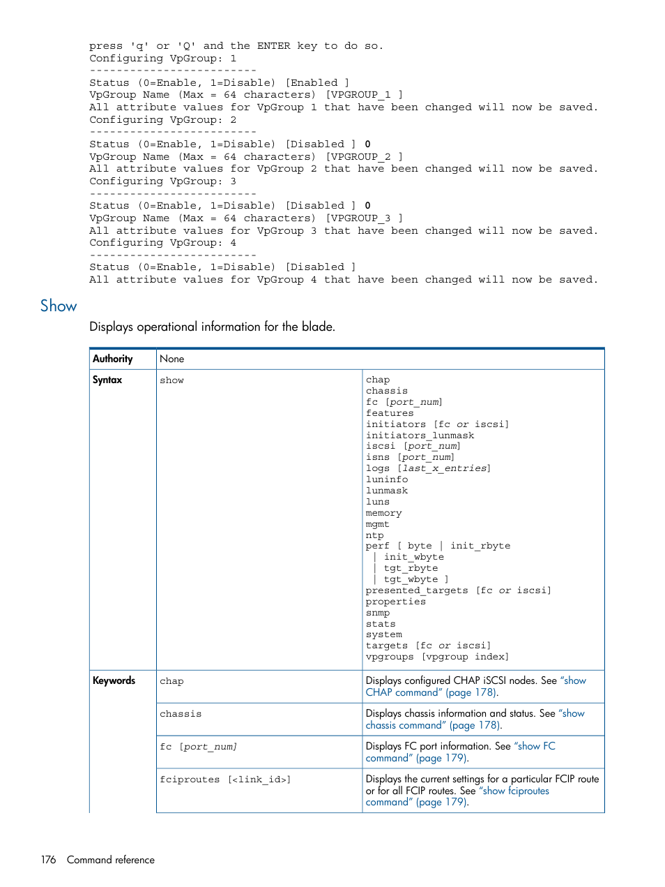 Show | HP MPX200 Multifunction Router User Manual | Page 176 / 258