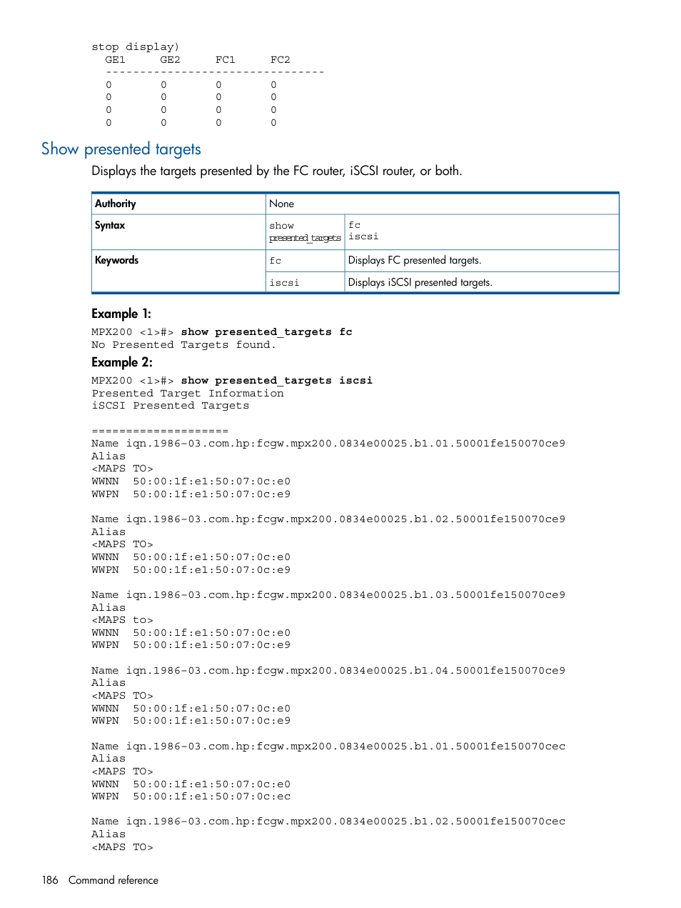 Show presented targets | HP MPX200 Multifunction Router User Manual | Page 186 / 258