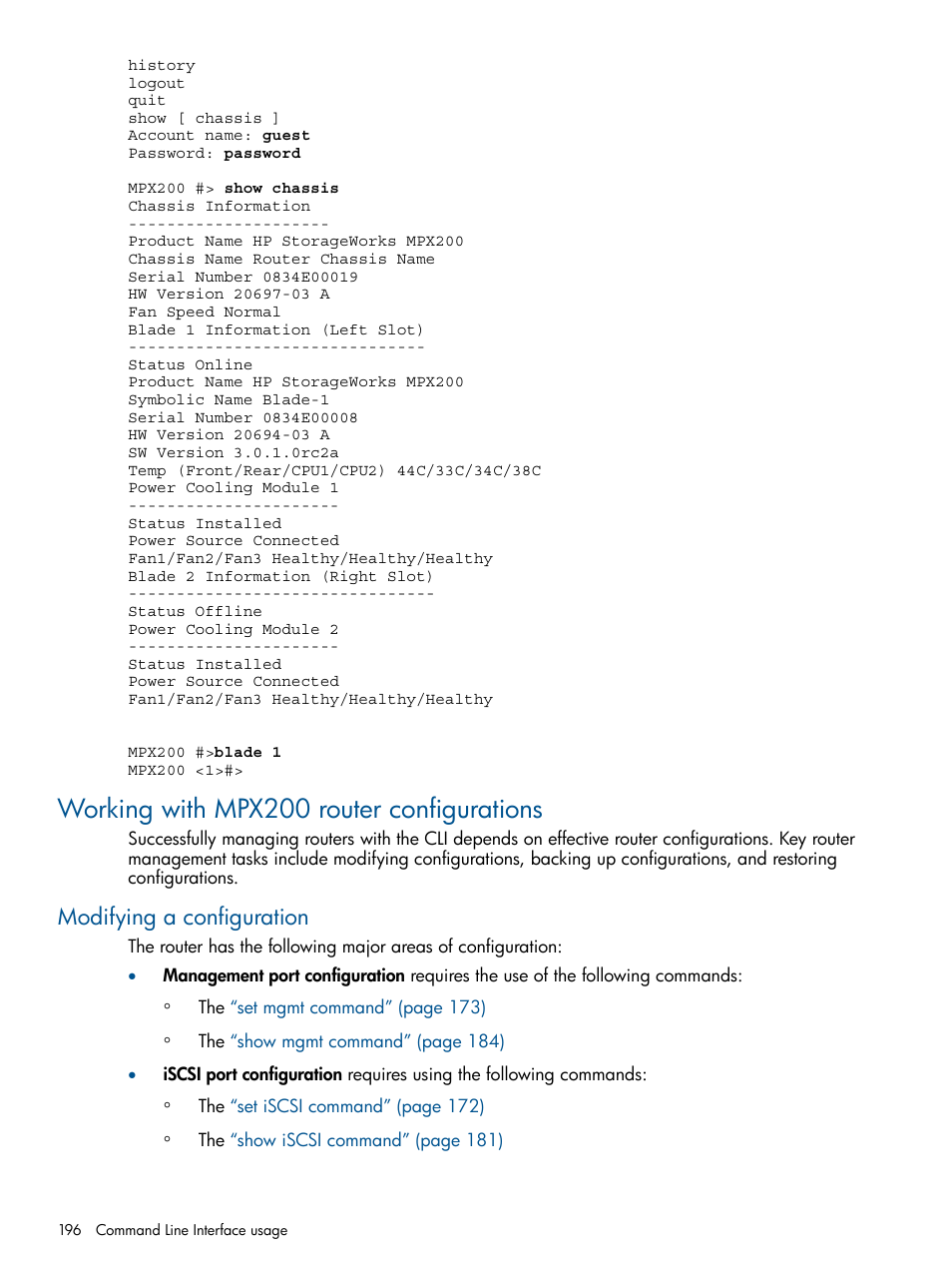 Working with mpx200 router configurations, Modifying a configuration | HP MPX200 Multifunction Router User Manual | Page 196 / 258