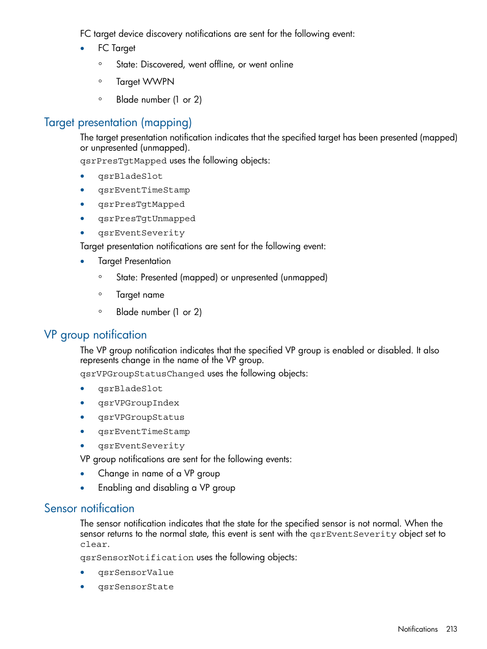 Target presentation (mapping), Vp group notification, Sensor notification | HP MPX200 Multifunction Router User Manual | Page 213 / 258