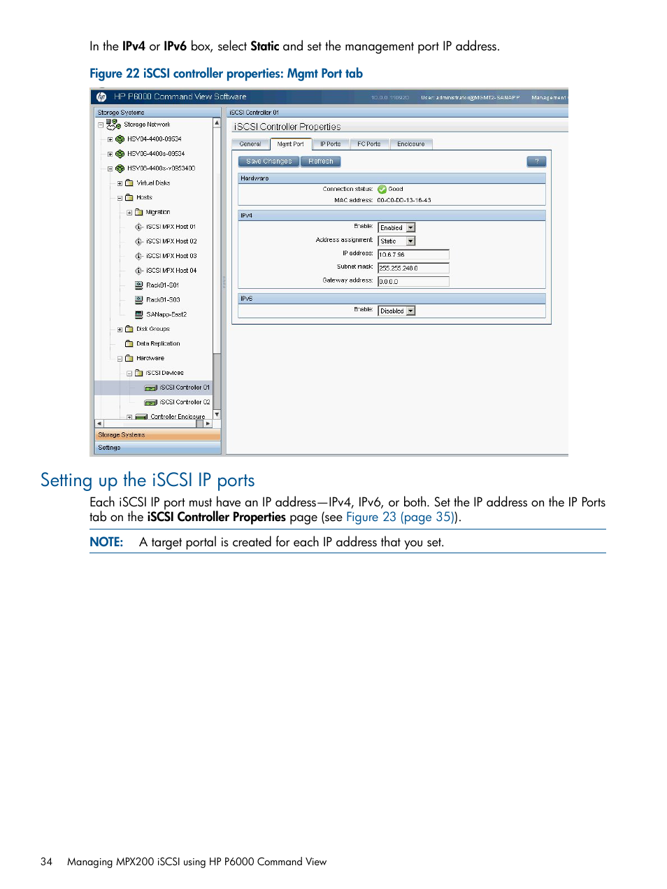 Setting up the iscsi ip ports | HP MPX200 Multifunction Router User Manual | Page 34 / 258