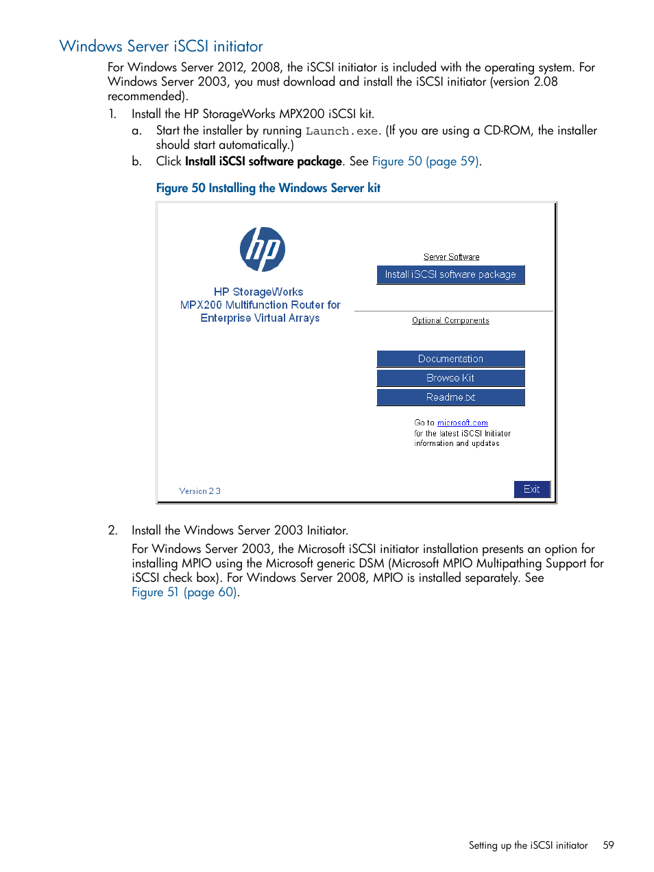 Windows server iscsi initiator | HP MPX200 Multifunction Router User Manual | Page 59 / 258