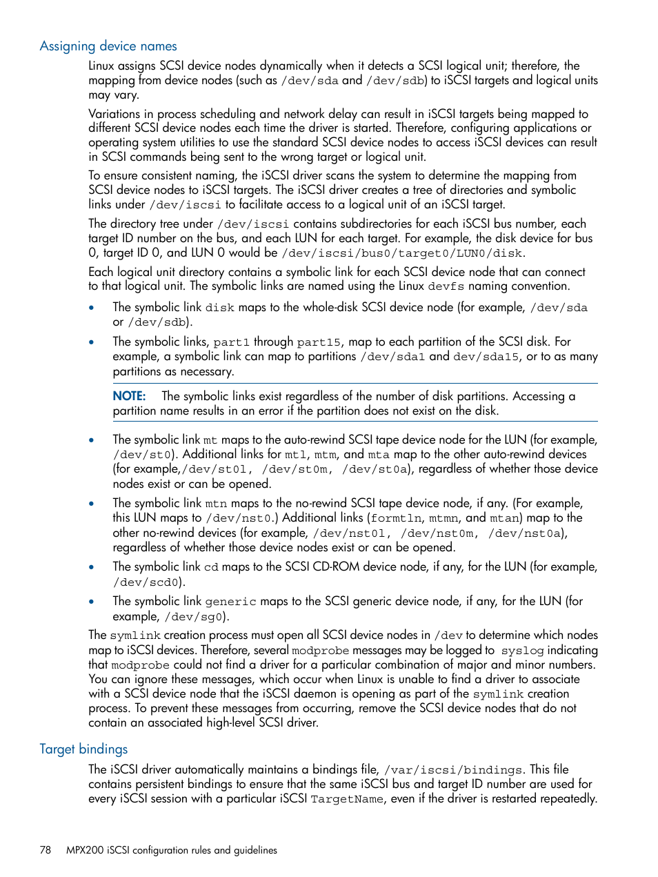Assigning device names, Target bindings, Assigning device names target bindings | HP MPX200 Multifunction Router User Manual | Page 78 / 258