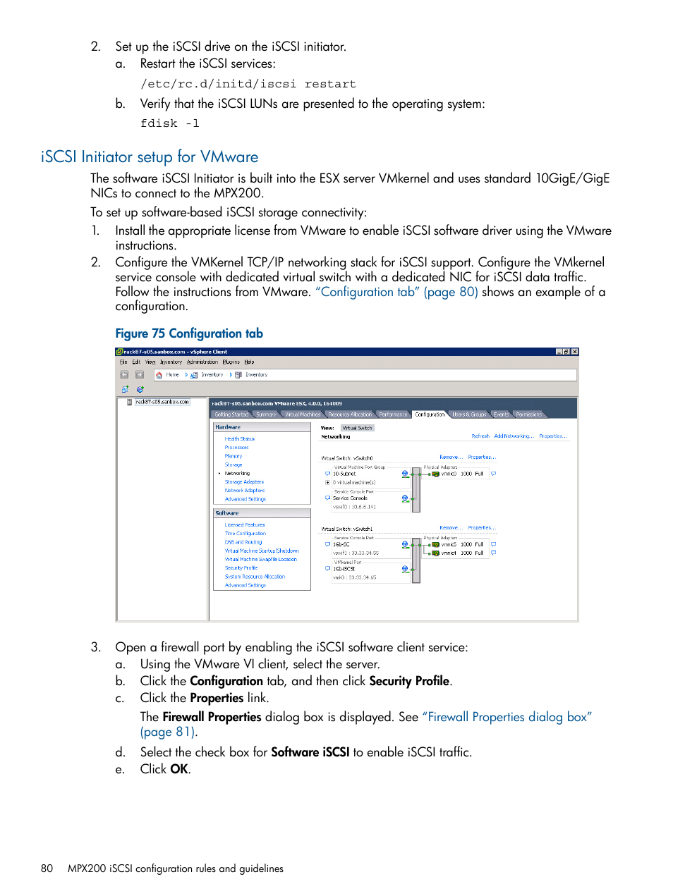 Iscsi initiator setup for vmware | HP MPX200 Multifunction Router User Manual | Page 80 / 258