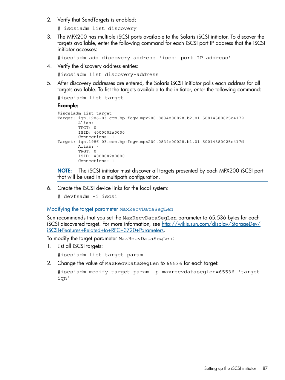 Modifying the target parameter maxrecvdataseglen | HP MPX200 Multifunction Router User Manual | Page 87 / 258