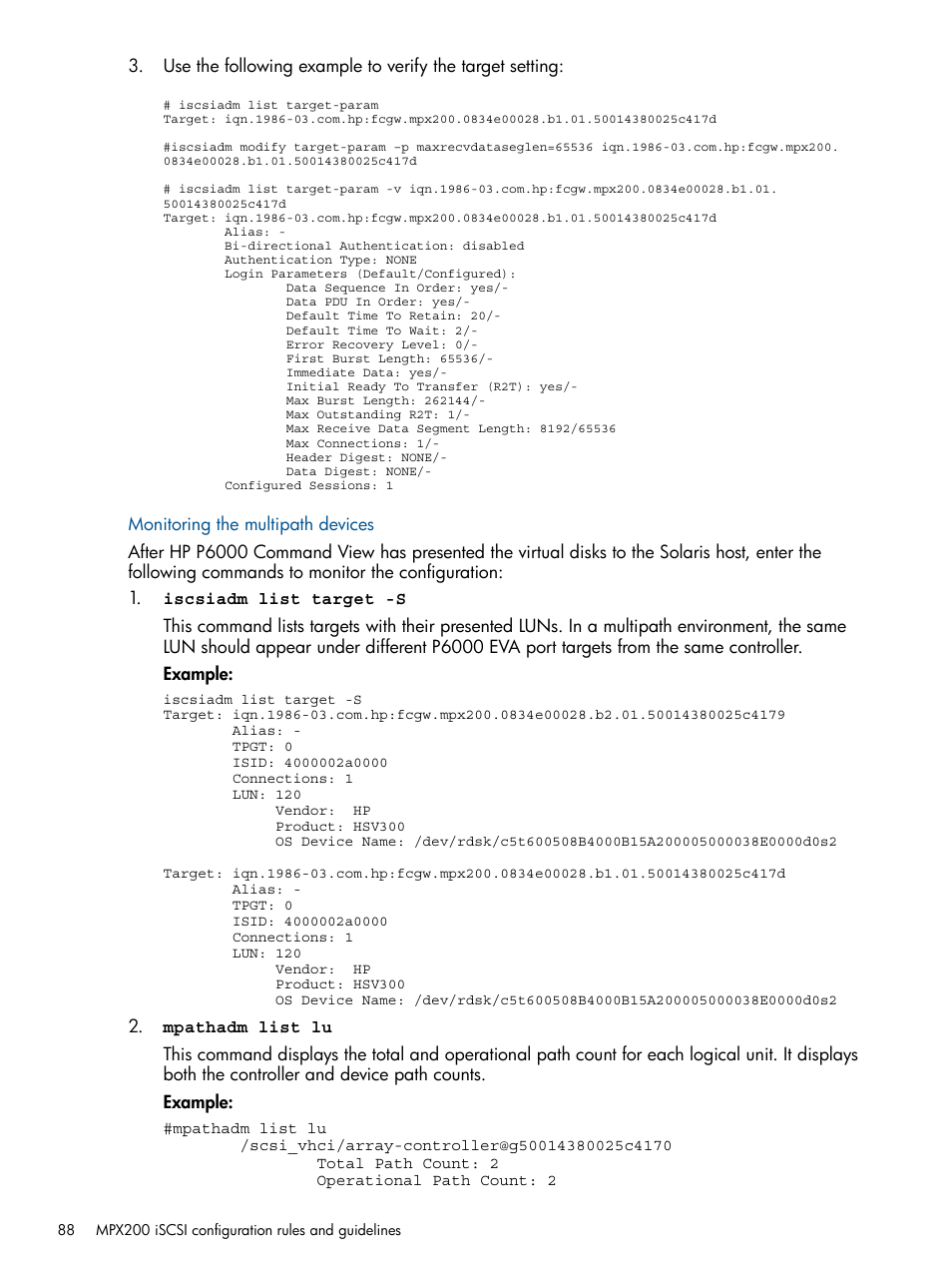 Monitoring the multipath devices | HP MPX200 Multifunction Router User Manual | Page 88 / 258