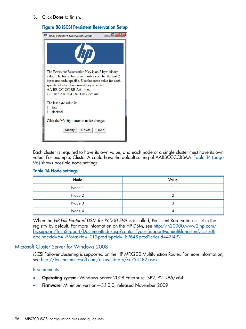 Microsoft cluster server for windows 2008 | HP MPX200 Multifunction Router User Manual | Page 96 / 258