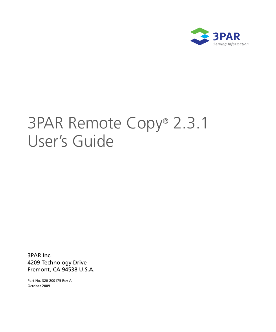 HP 3PAR Remote Copy Software User Manual | 344 pages