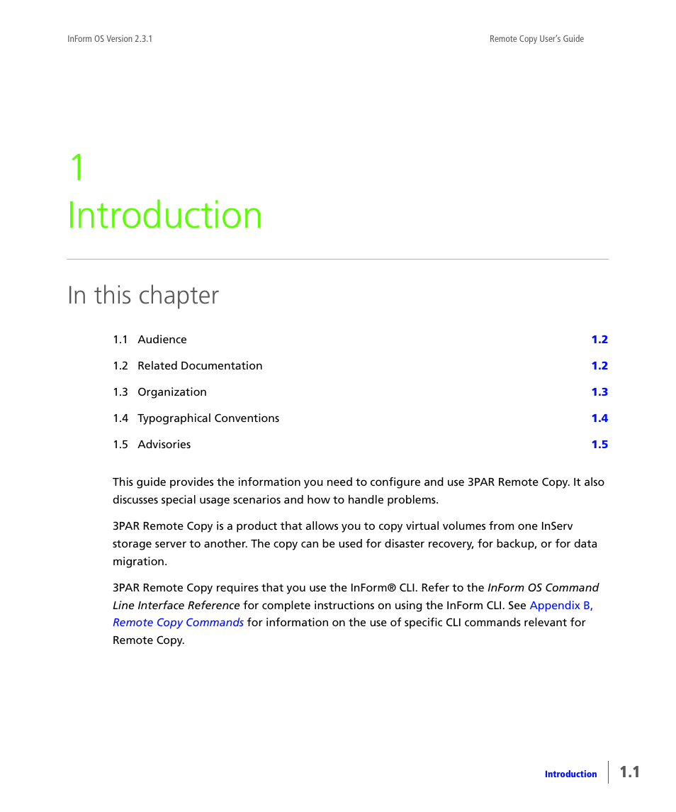 Introduction, 1 introduction | HP 3PAR Remote Copy Software User Manual | Page 11 / 344