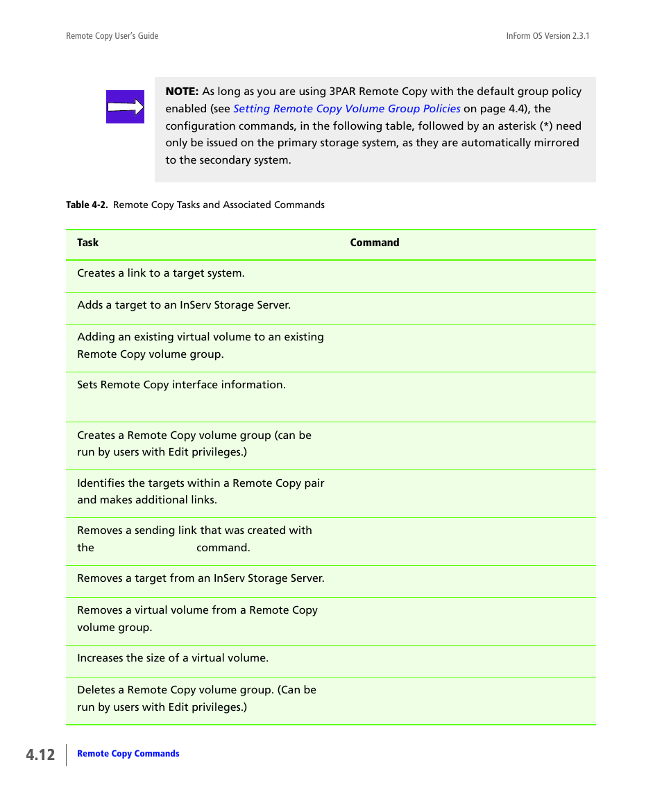 Table 4-2, Conta | HP 3PAR Remote Copy Software User Manual | Page 118 / 344