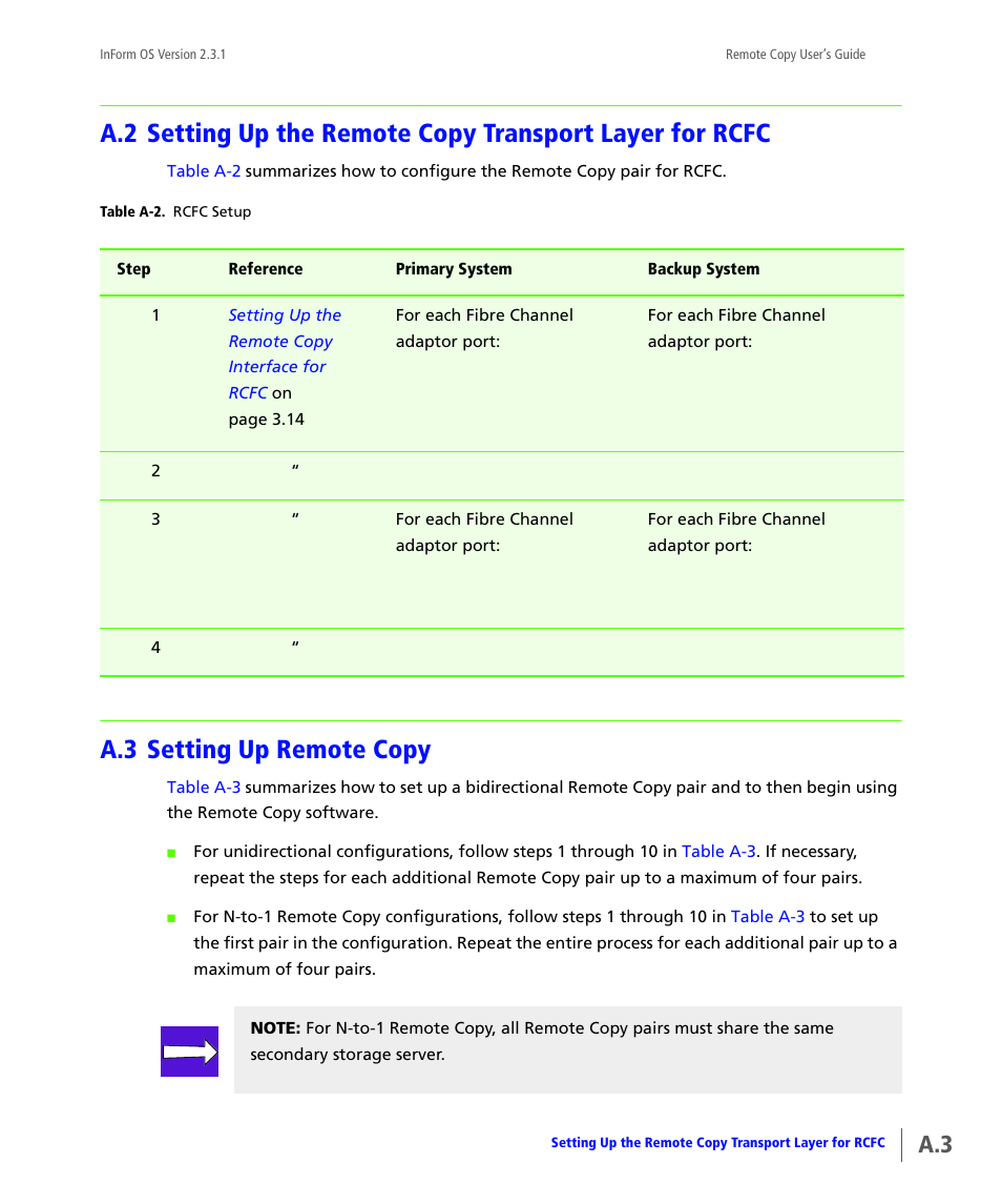 A.3 setting up remote copy, Setting up remote copy | HP 3PAR Remote Copy Software User Manual | Page 129 / 344