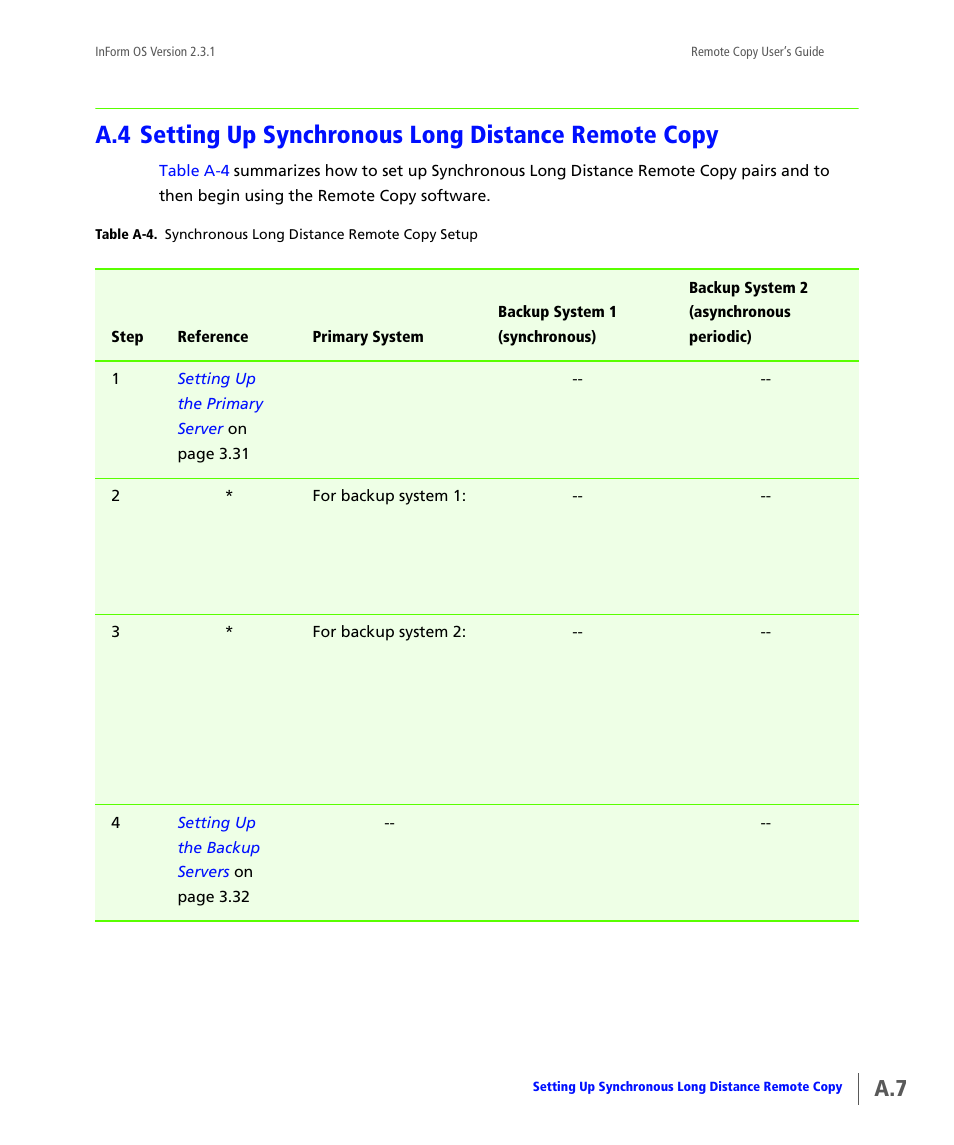 Setting up synchronous long distance remote copy | HP 3PAR Remote Copy Software User Manual | Page 133 / 344