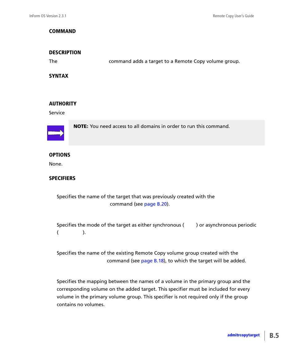 Admitrcopytarget | HP 3PAR Remote Copy Software User Manual | Page 141 / 344