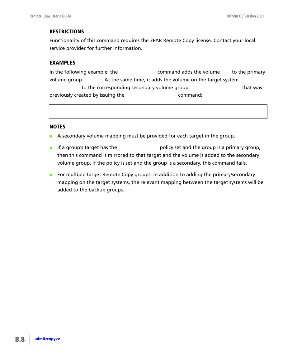 HP 3PAR Remote Copy Software User Manual | Page 144 / 344