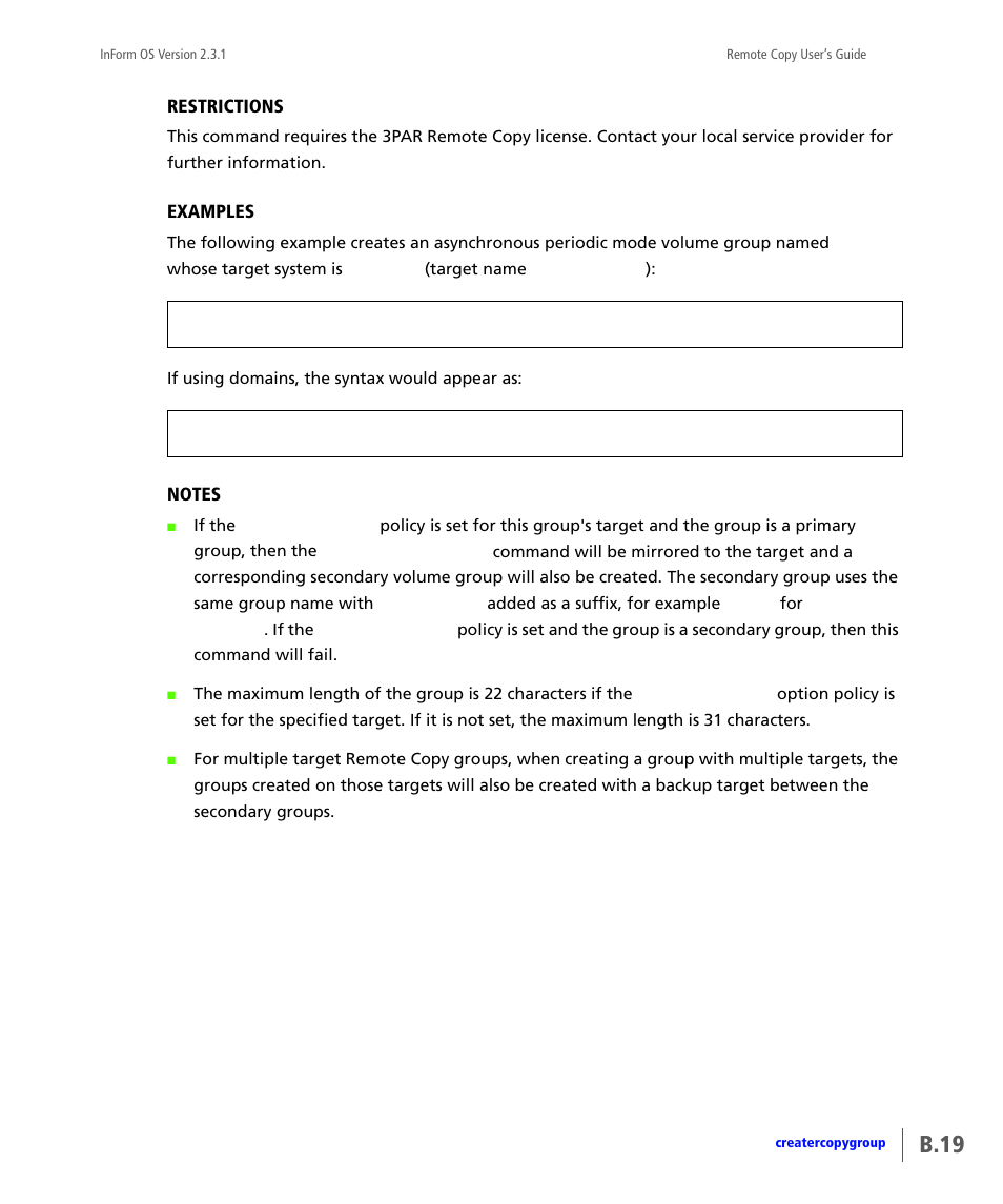 B.19 | HP 3PAR Remote Copy Software User Manual | Page 155 / 344