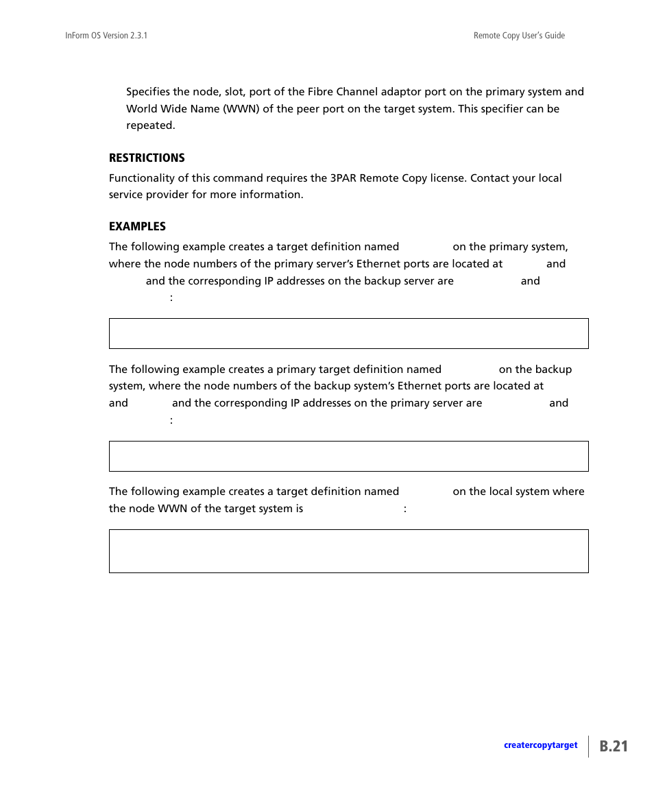 B.21 | HP 3PAR Remote Copy Software User Manual | Page 157 / 344