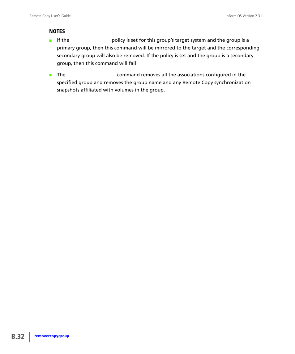 B.32 | HP 3PAR Remote Copy Software User Manual | Page 168 / 344