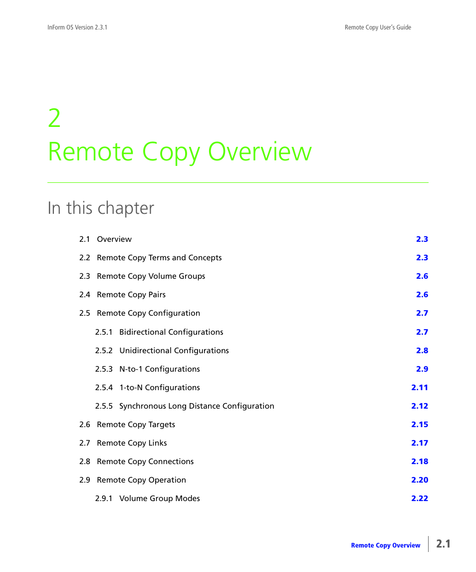 Remote copy overview, Chapter 2, remote copy overview, Gives | 2 remote copy overview | HP 3PAR Remote Copy Software User Manual | Page 17 / 344