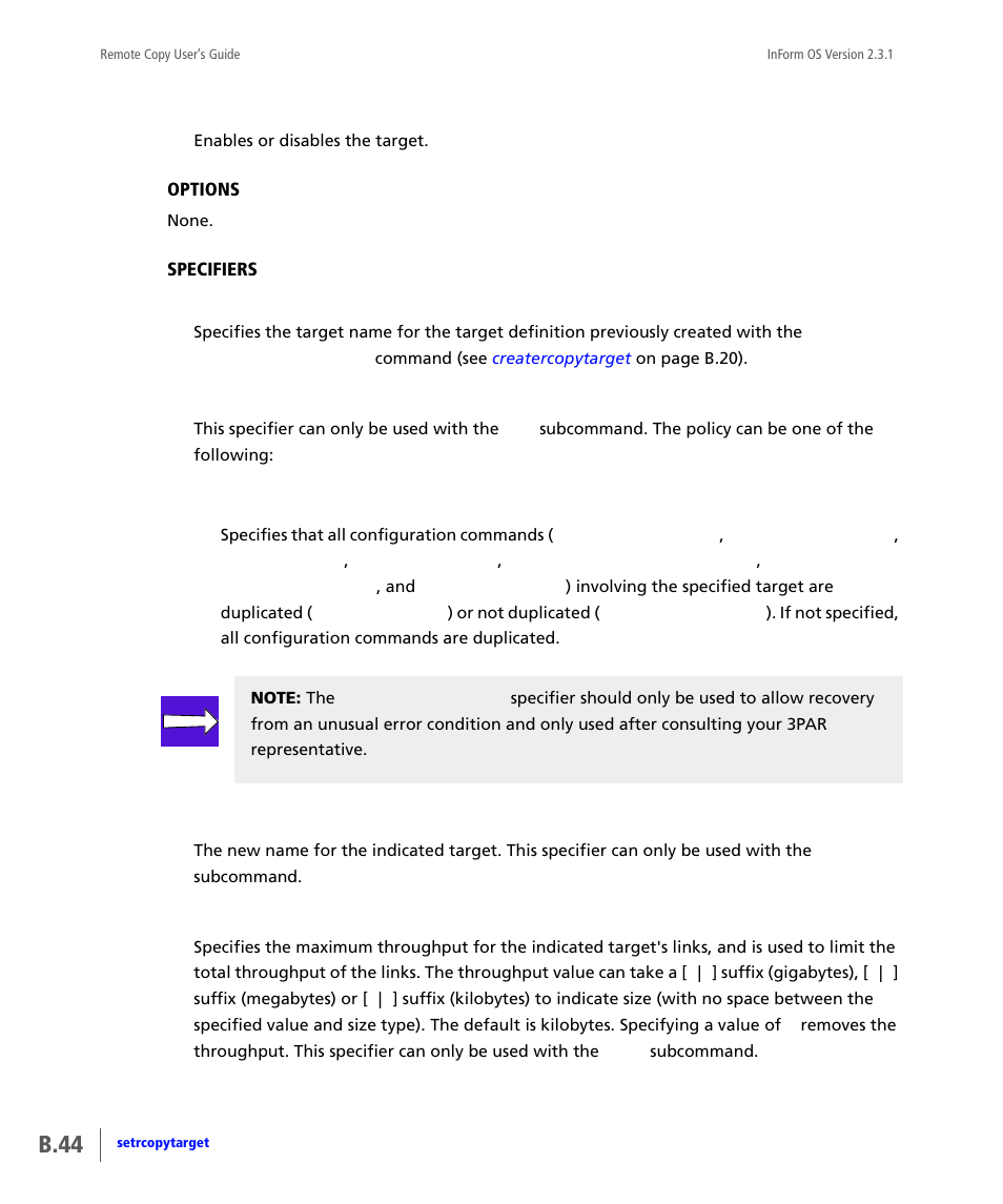 B.44 | HP 3PAR Remote Copy Software User Manual | Page 180 / 344