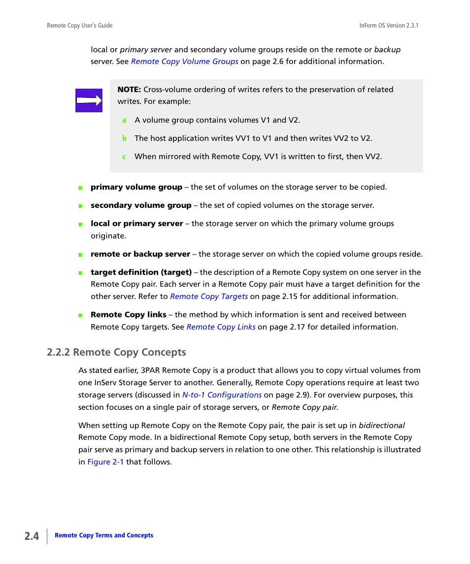 2 remote copy concepts, Remote copy concepts | HP 3PAR Remote Copy Software User Manual | Page 20 / 344