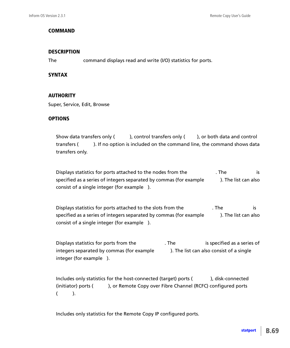 Statport, B.69 | HP 3PAR Remote Copy Software User Manual | Page 205 / 344