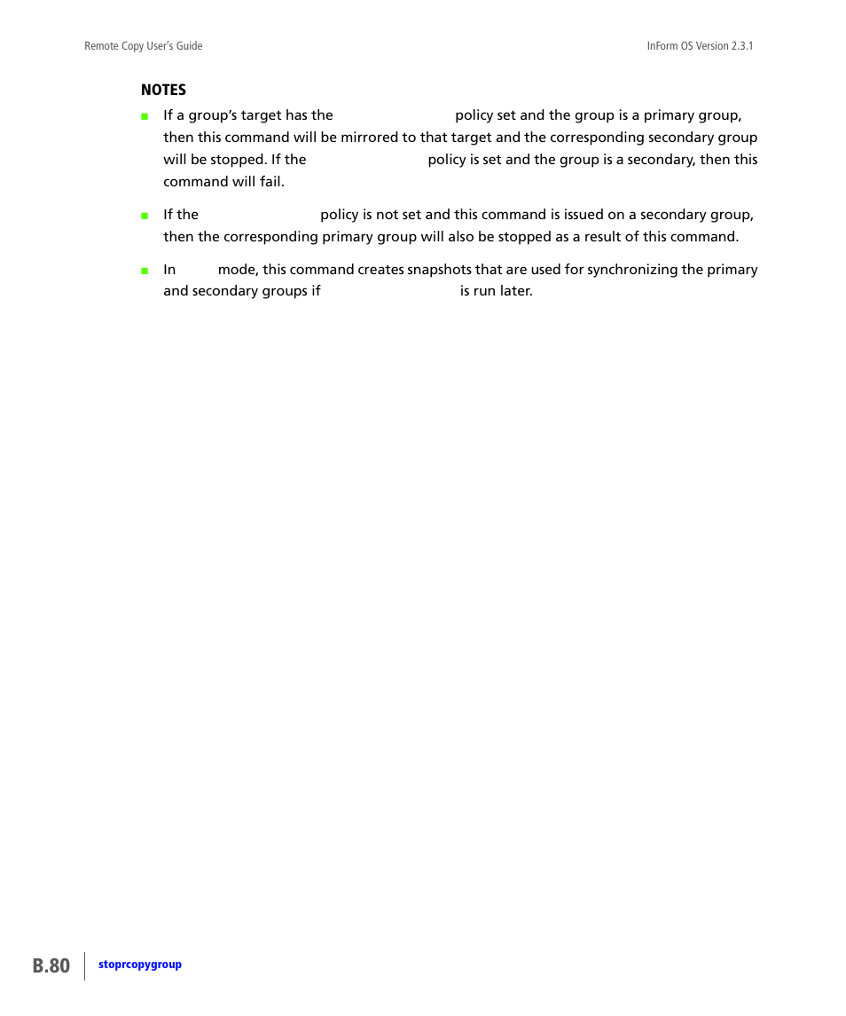 B.80 | HP 3PAR Remote Copy Software User Manual | Page 216 / 344