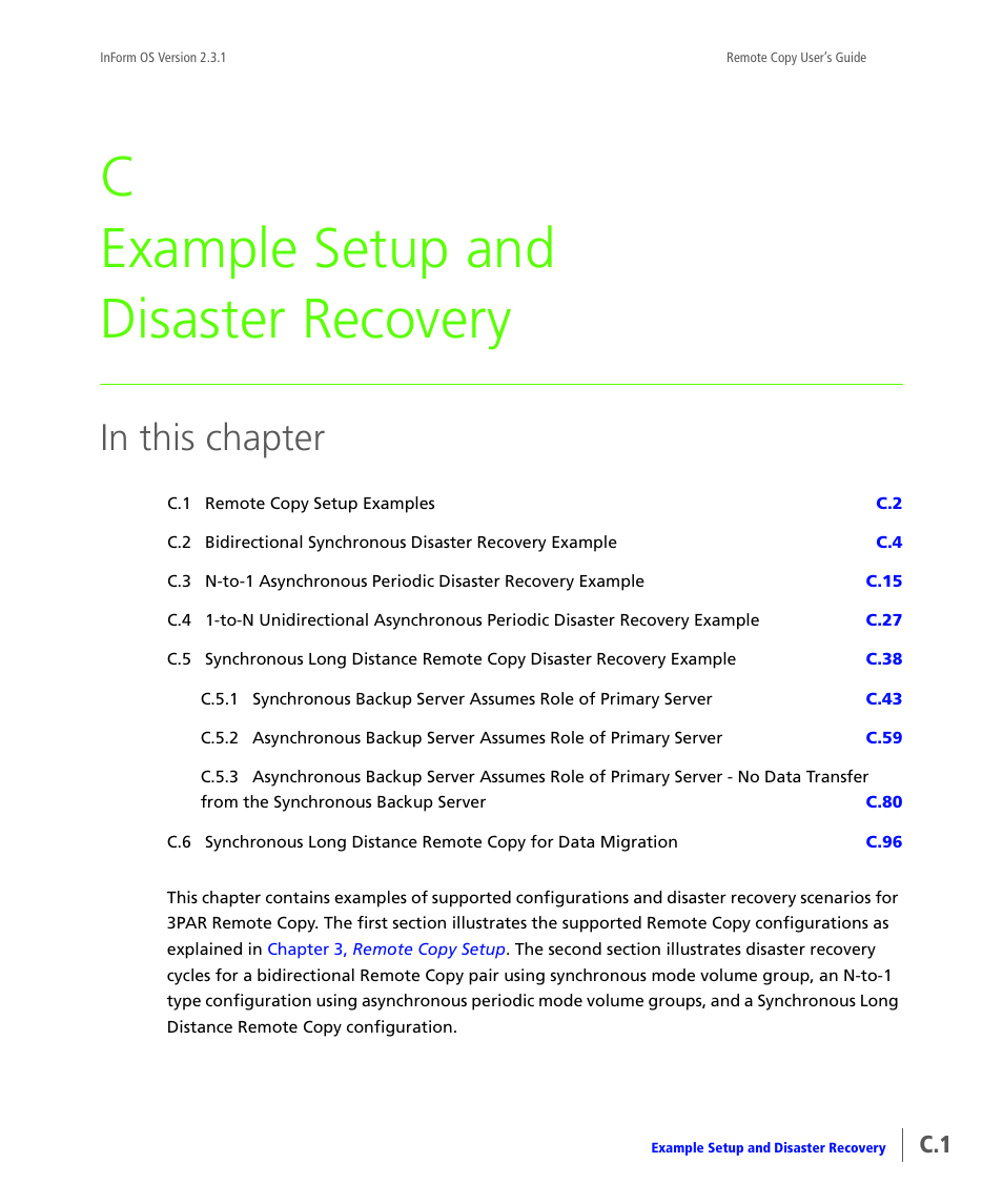 Example setup and disaster recovery, Appendix c, example setup and disaster recovery, Illustr | Appendix c, example setup, And disaster recovery, D in, Appendix c, C example setup and disaster recovery | HP 3PAR Remote Copy Software User Manual | Page 219 / 344