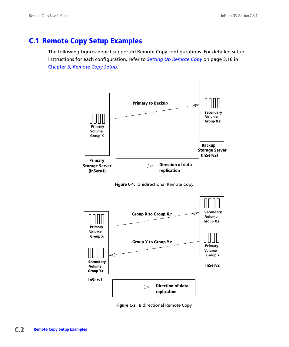 C.1 remote copy setup examples, Remote copy setup examples | HP 3PAR Remote Copy Software User Manual | Page 220 / 344