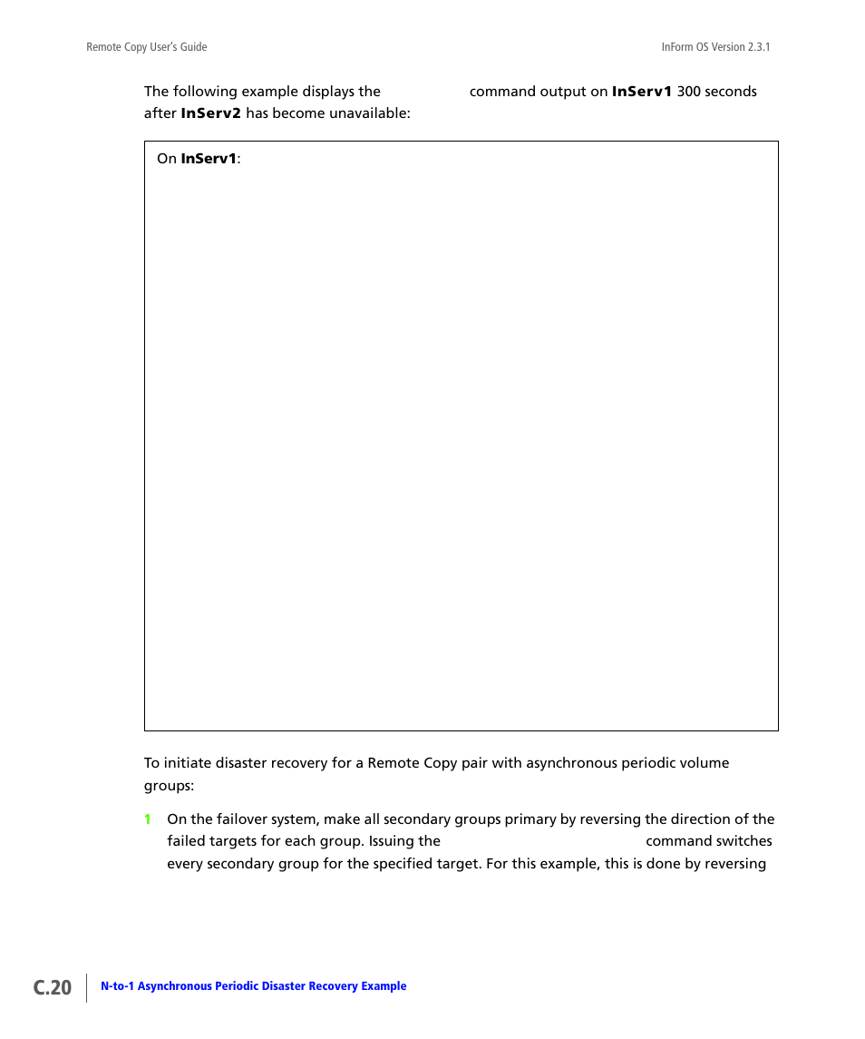 C.20 | HP 3PAR Remote Copy Software User Manual | Page 238 / 344