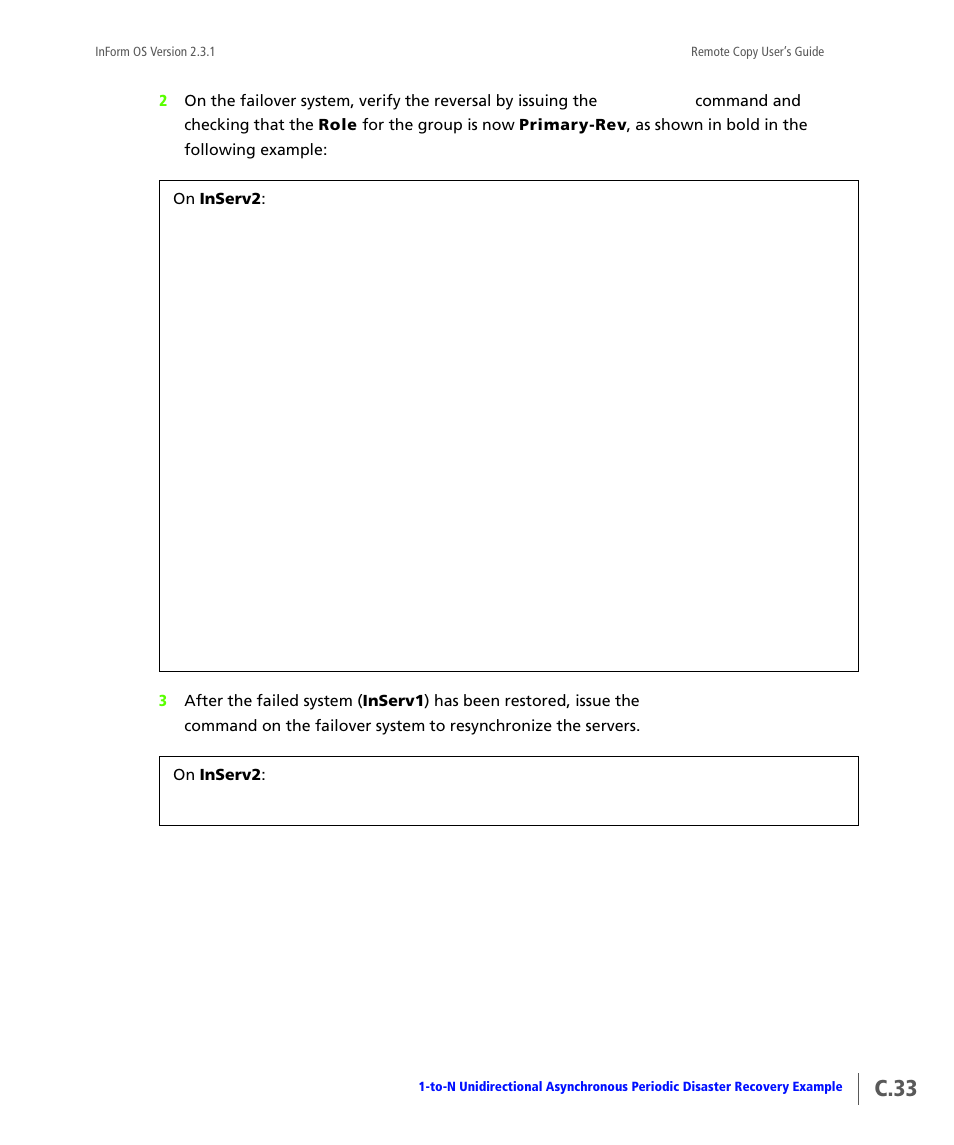 C.33 | HP 3PAR Remote Copy Software User Manual | Page 251 / 344