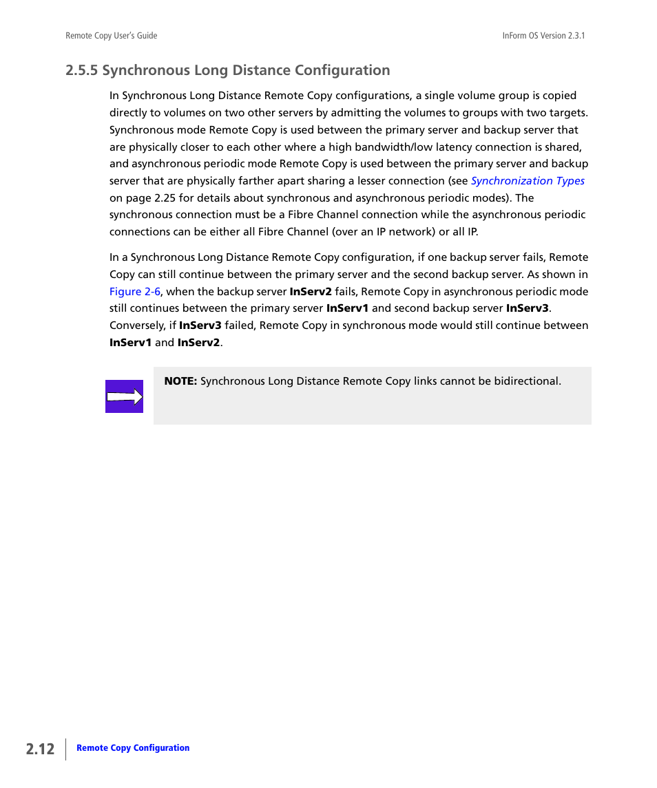 5 synchronous long distance configuration, Synchronous long distance configuration | HP 3PAR Remote Copy Software User Manual | Page 28 / 344