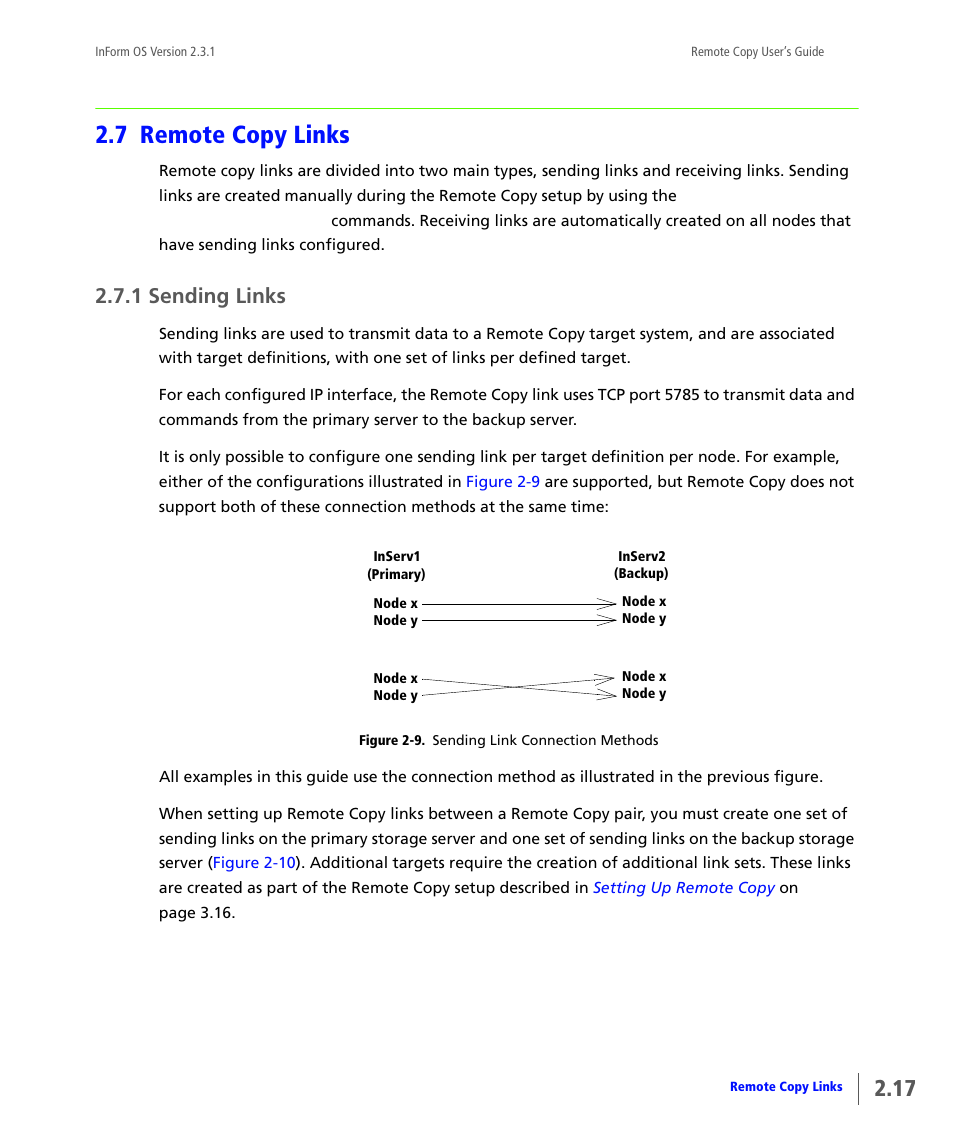 7 remote copy links, 1 sending links, Remote copy links | Sending links | HP 3PAR Remote Copy Software User Manual | Page 33 / 344