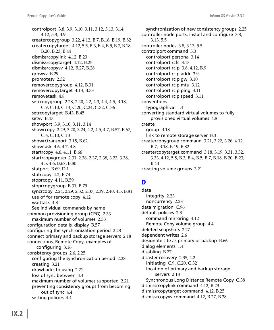 Ix.2 | HP 3PAR Remote Copy Software User Manual | Page 336 / 344