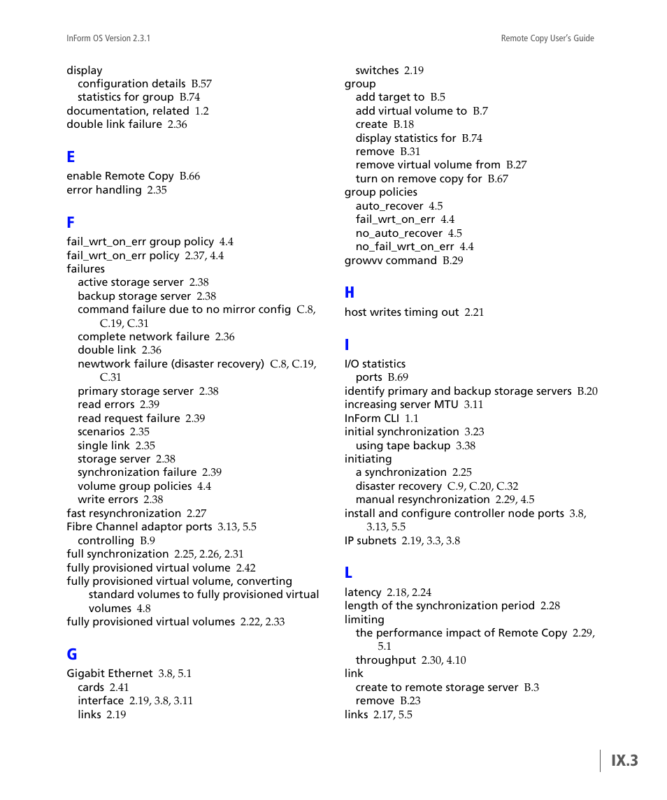 Ix.3 | HP 3PAR Remote Copy Software User Manual | Page 337 / 344