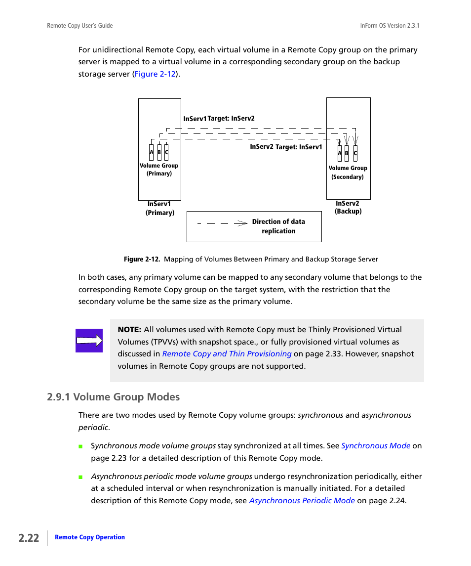 1 volume group modes, Volume group modes | HP 3PAR Remote Copy Software User Manual | Page 38 / 344